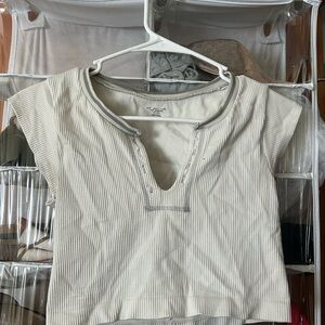 URBAN OUTFITTERS Women's Cream Ribbed Top